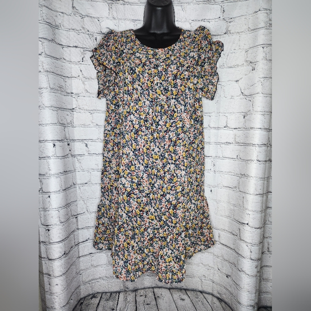Umgee Floral Ruffle Cuff Above the Knee Dress Size S